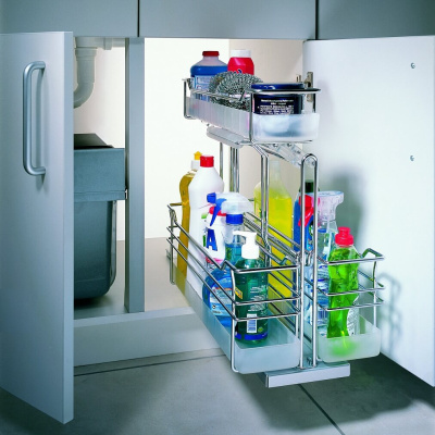 0051530005. Контейнер "Портеро" для хозпренадлежностей с тремя емкостями, 276x468x510мм, цвет ХРОМ